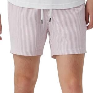 Onia The Charles 5" Swim Trunks Board Shorts Striped Drawstring Red White XL